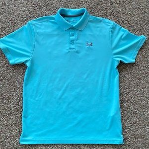 Under Armour Loose Fit UA Heat AQUA Size Medium Blue Polo Golf Shirt